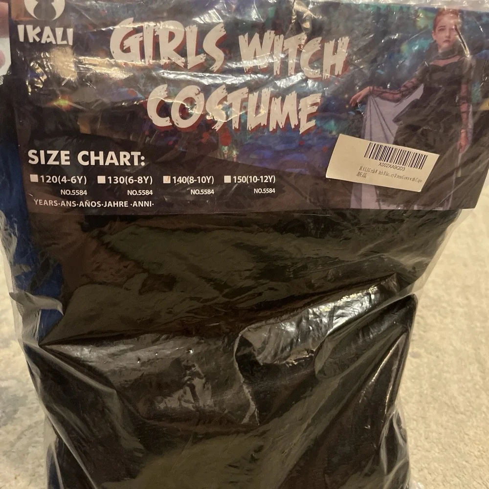Ikali‎ New Girl's Youth Size 8-10 Years Old Black Witch Costume Halloween